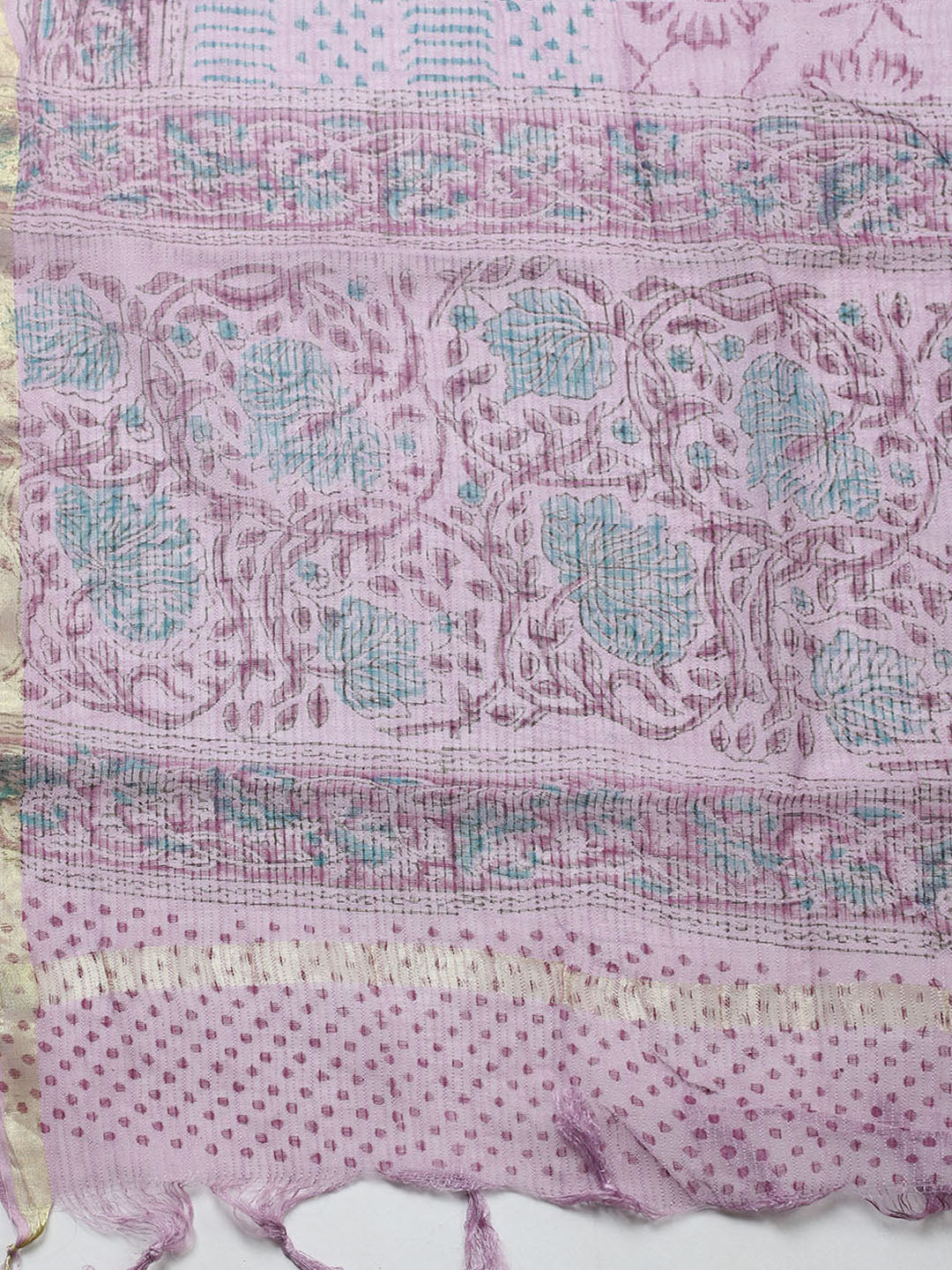 Printed Cotton Blend Unstitched Suit With Pant &amp; Dupatta