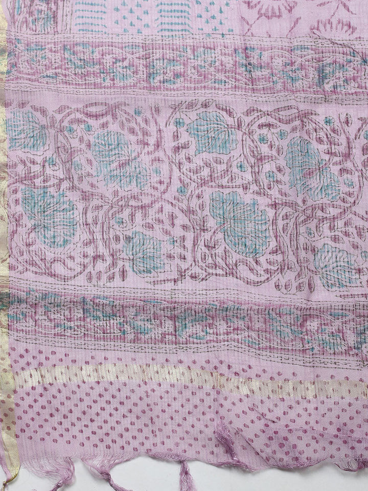 Printed Cotton Blend Unstitched Suit With Pant &amp; Dupatta