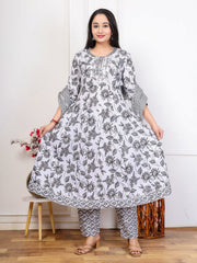 Embroidered Cotton Blend Kurta With Pant & Dupatta