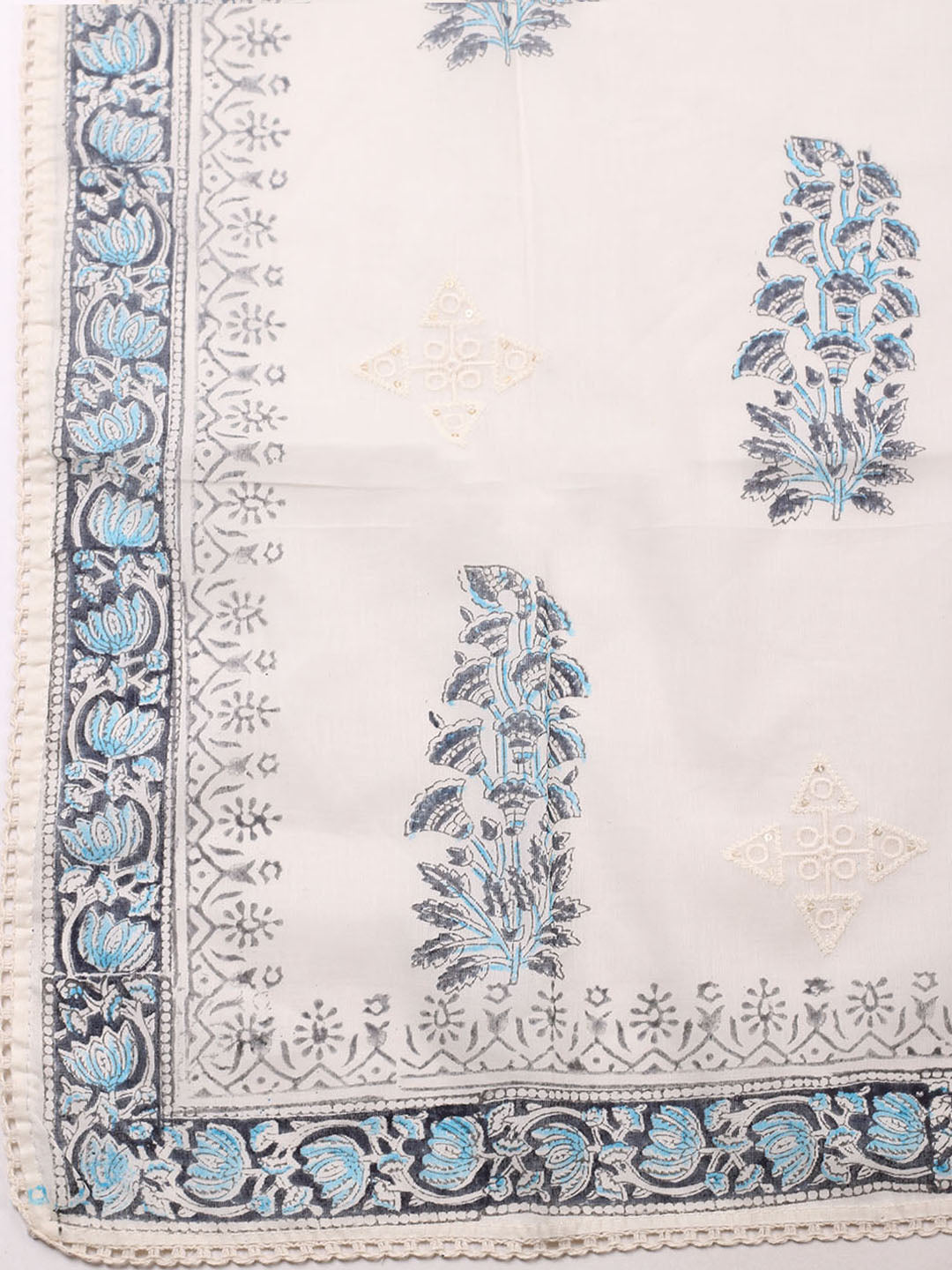 Embroidered Cotton Blend Unstitched Suit With Pant &amp; Dupatta