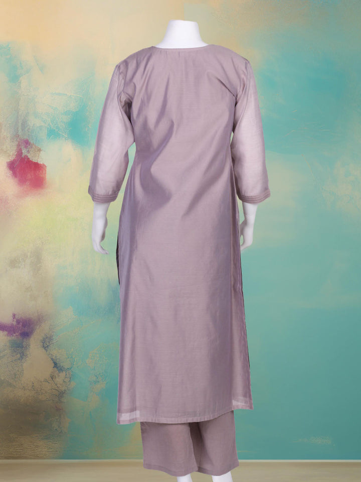 Embroidered Chanderi Kurta With Pants &amp; Dupatta