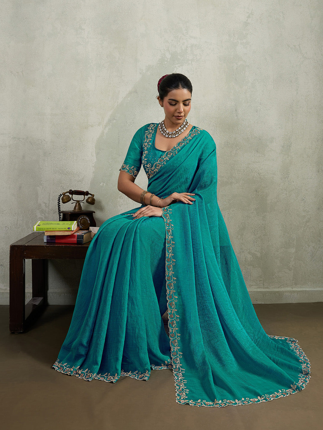 Embelished Satin Saree