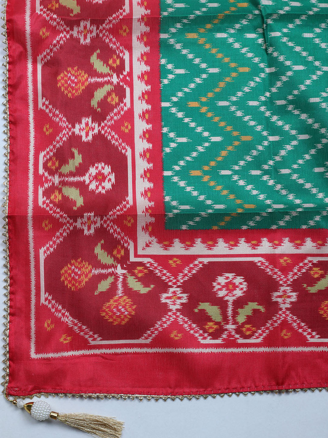 Patola Printed Tussar Unstitched Suit With Dupatta