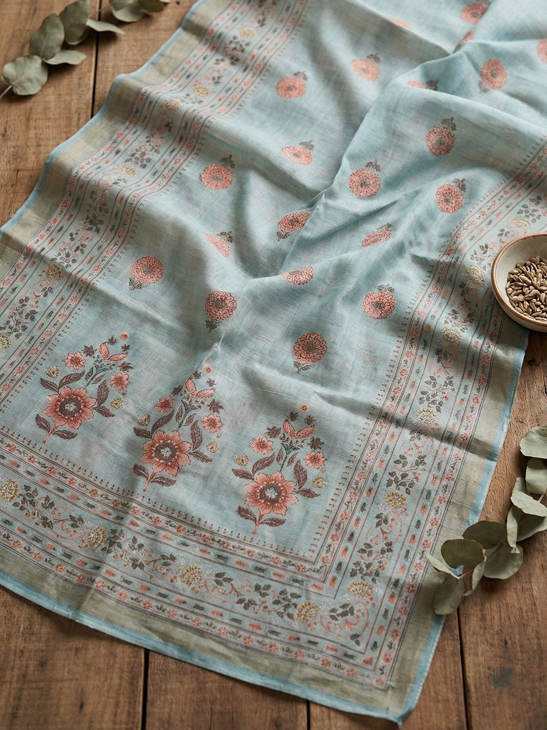 Embroidered Cotton Blend Unstitched Suit With Pant &amp; Dupatta