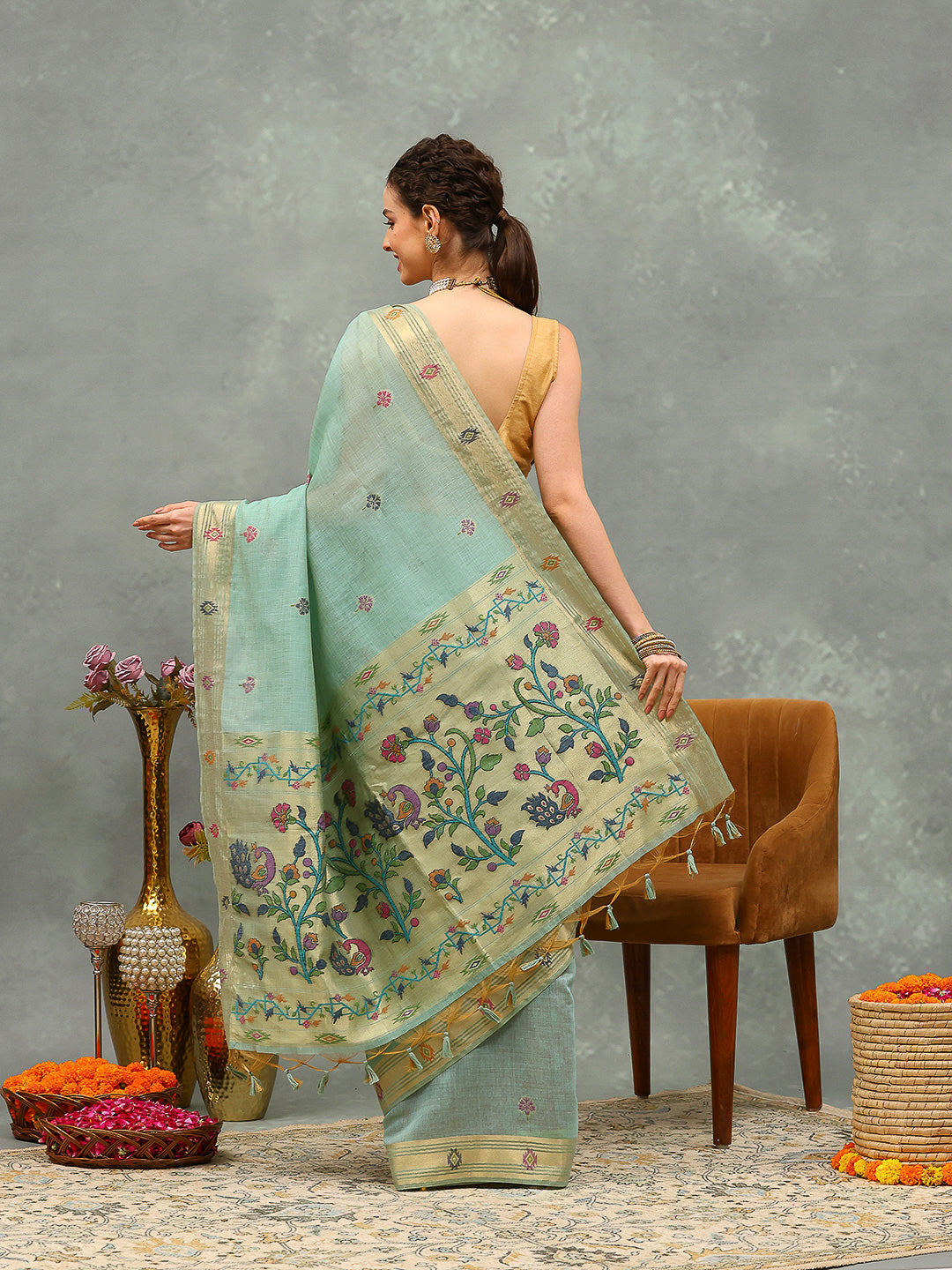 Embroidered Cotton Blend Saree
