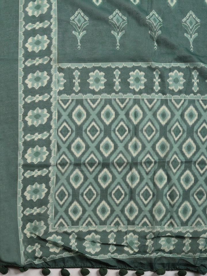 Printed Cotton Blend Unstitched Suit With Pant &amp; Dupatta