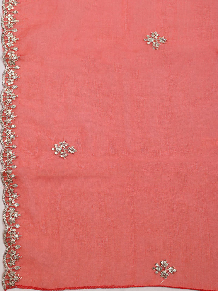 Neck Embroidered &amp; Printed Organza Unstitched Suit With Dupatta