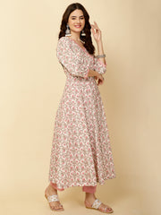 Floral Printed Cotton Anarkali Kurta With Pants