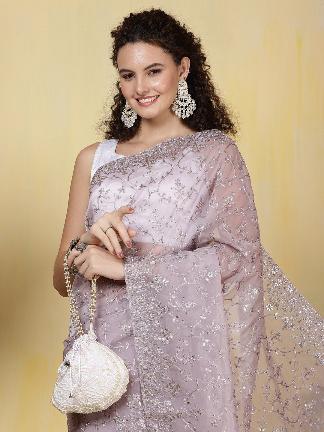 Stone Embroidery Organza Saree