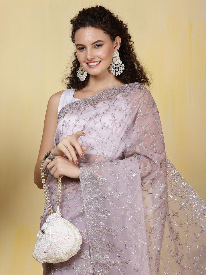 Stone Embroidery Organza Saree