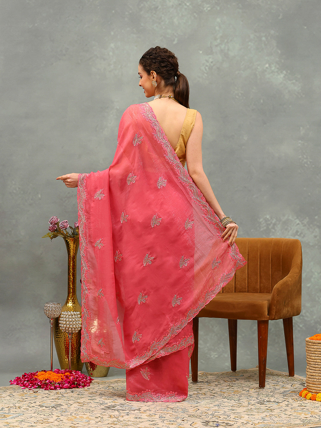 Embroidered Chiffon Saree