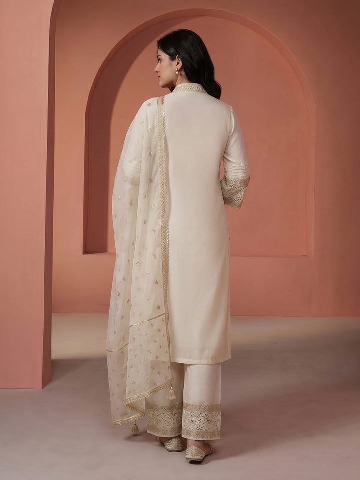 Embroidered Chanderi Suit Set With Dupatta