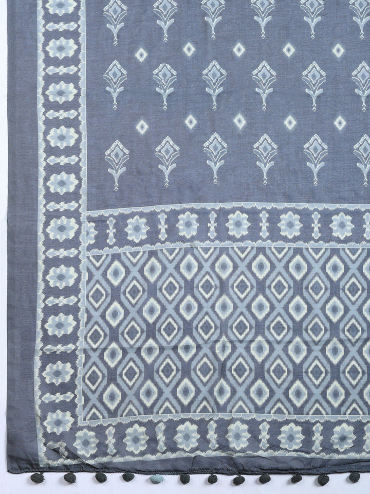 Embroidered Cotton Blend Unstitched Suit With Pant &amp; Dupatta