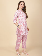 Floral Printed Cotton Kurti With Pants