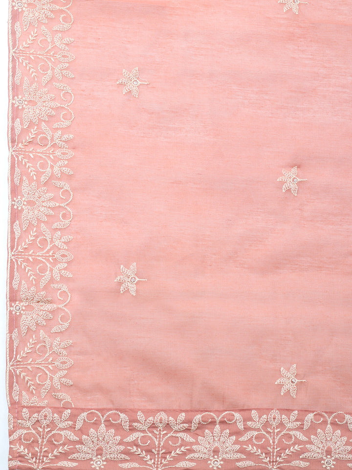 Embroidered, Cotton Blend Unstitched Suit With Pant &amp; Dupatta