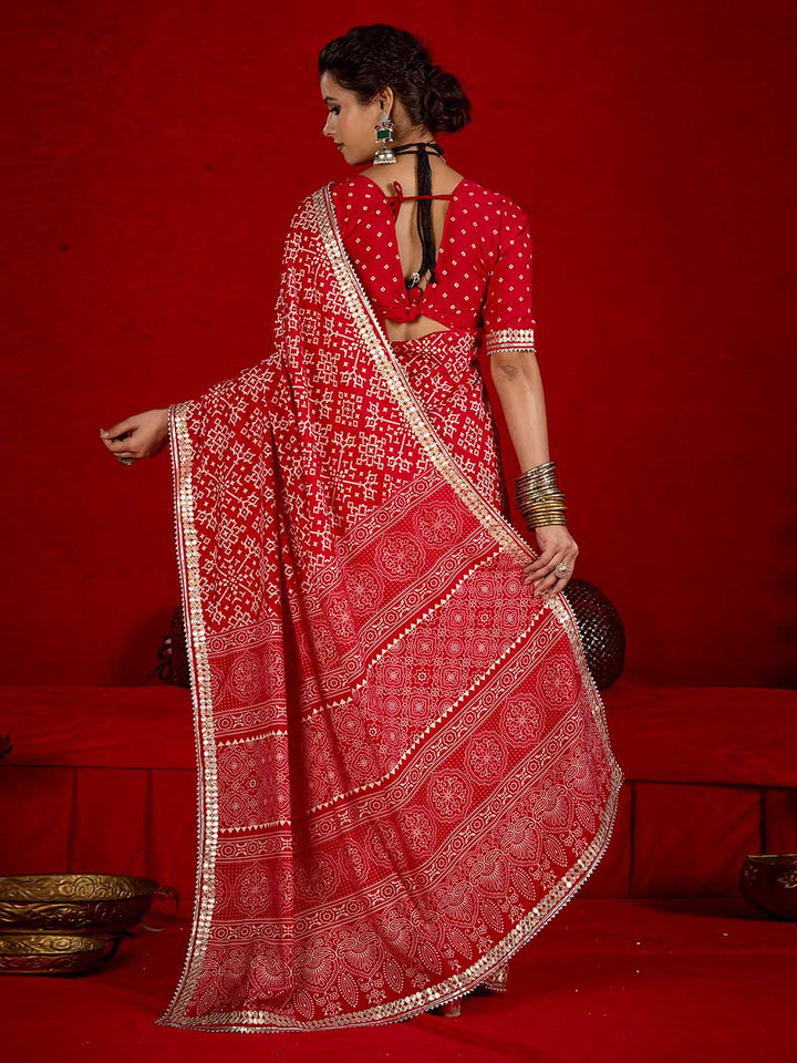 Printed &amp; Gota Work Art Silk Saree