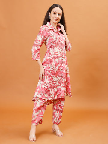 Digital Printed Cotton Blend Kurta With Pants