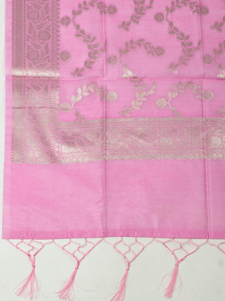 Woven Design Chanderi Unstitched Suit With Pant &amp; Dupatta