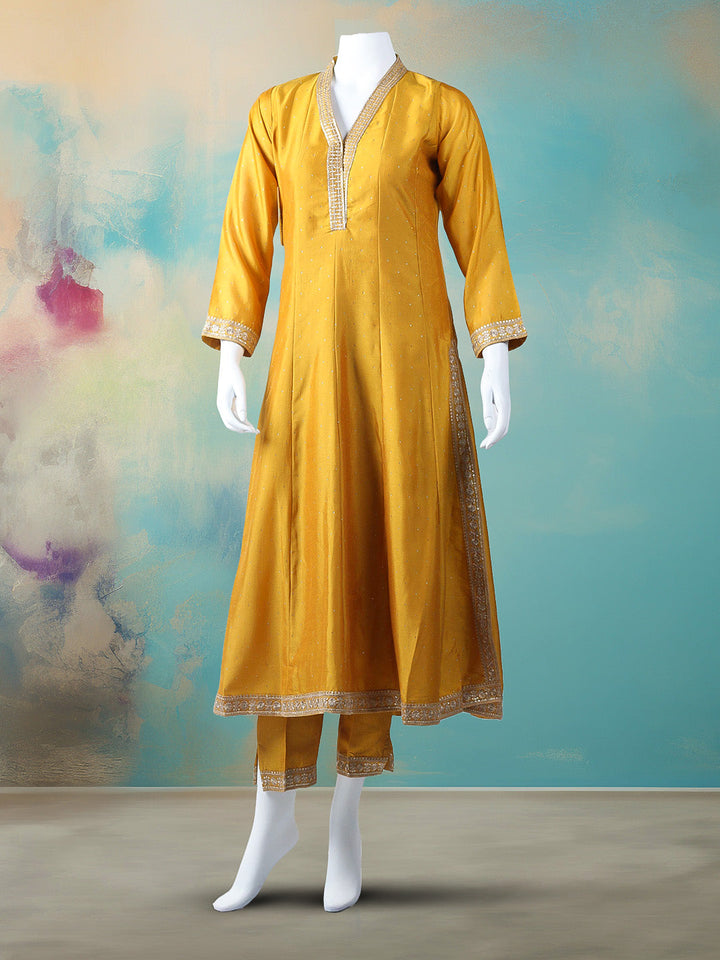 Embelished Art Silk Stitched Kurta With Pant &amp; Dupatta