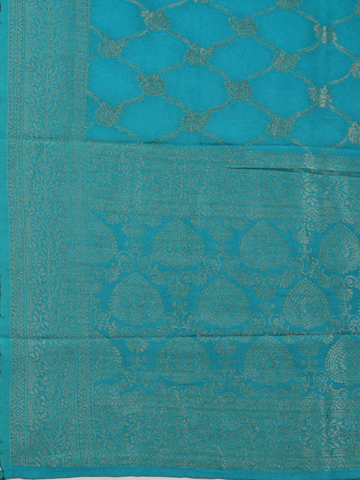 Embroidered Chanderi Unstitched Suit With Dupatta
