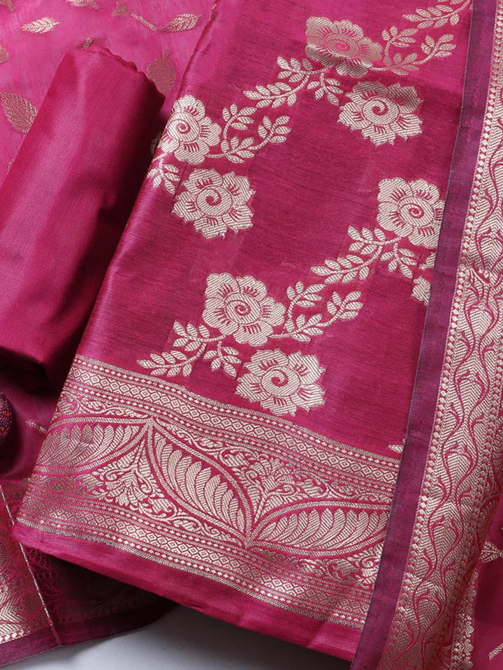 Banarasi Chanderi Unstitched Suit With Pant &amp; Dupatta