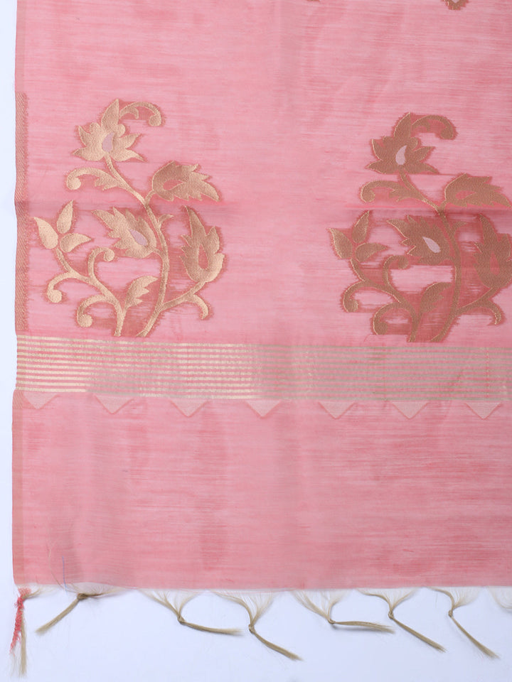 Printed Chanderi Unstitched Suit With Pant &amp; Dupatta