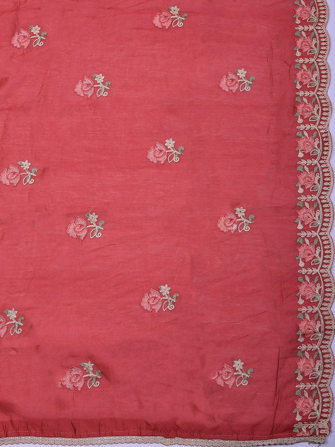 Embroidered Chanderi Unstitched Suit With Pant &amp; Dupatta