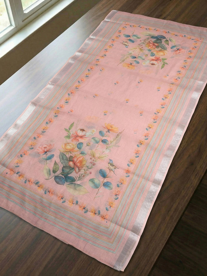 Printed Linen Blend Unstitched Suit With Pant &amp; Dupatta