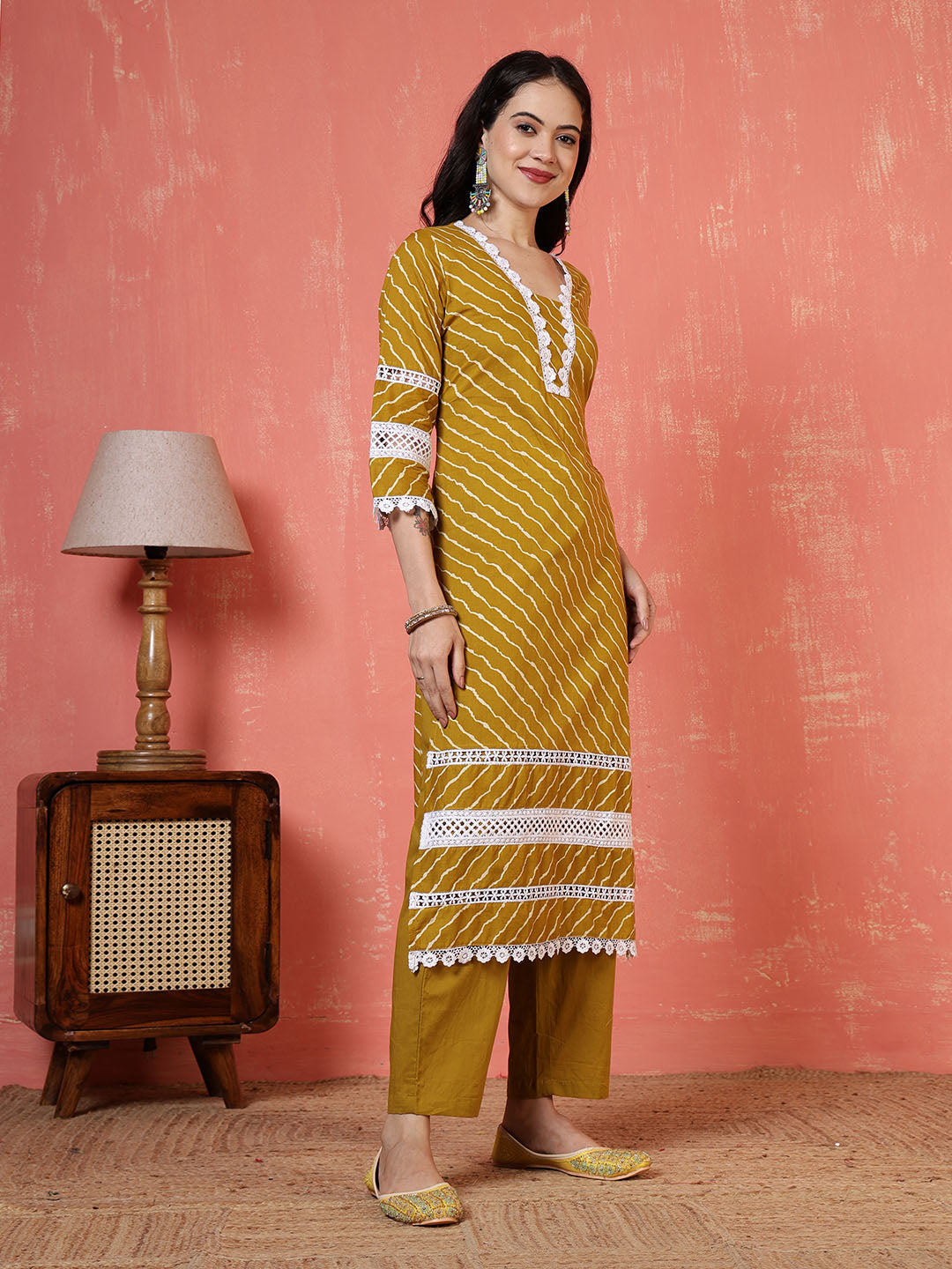 Printed Cotton Blend Kurta With Pants &amp; Dupatta