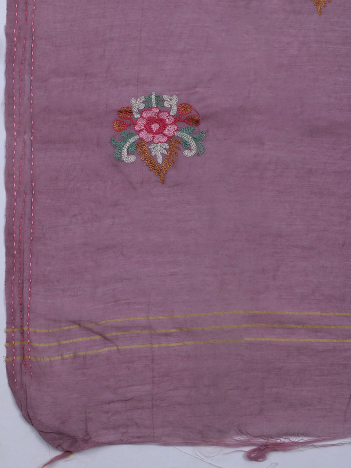 Neck Embroidered Chanderi Unstitched Suit With Dupatta