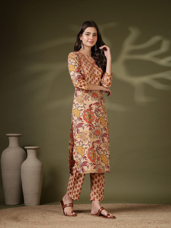 Printed Cotton Blend Kurta With Pant &amp; Dupatta