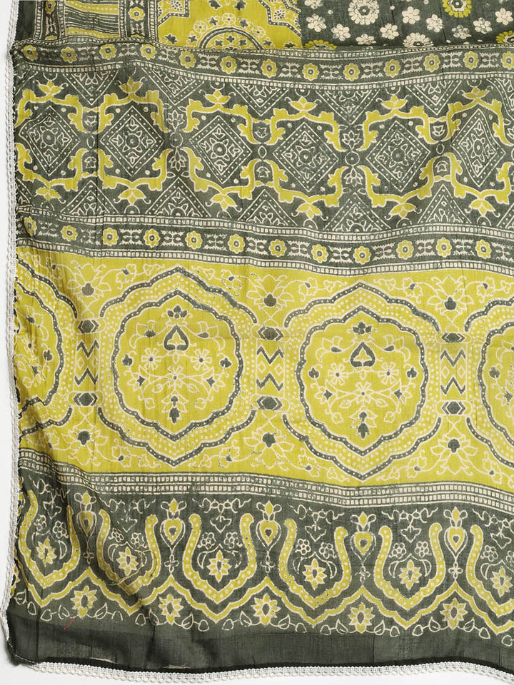 Printed Cotton Blend Unstitched Suit With Dupatta