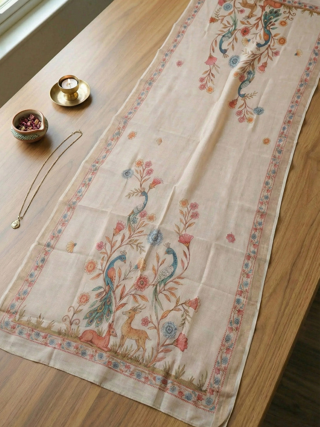 Printed Linen Blend Unstitched Suit With Pant &amp; Dupatta