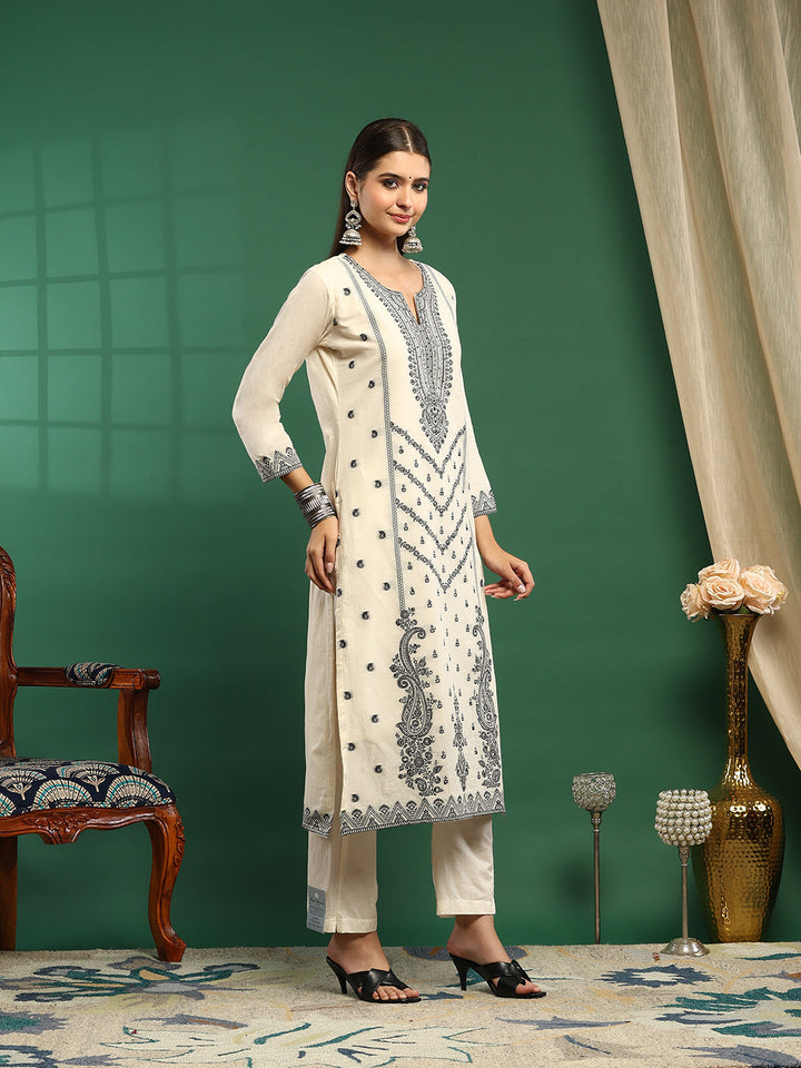 Printed Cotton Blend Kurta With Pant &amp; Dupatta