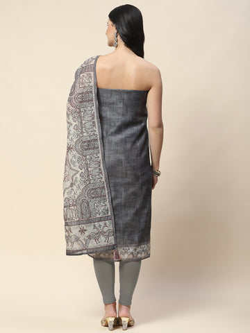 Kantha Work Printed Chanderi Unstitched Suit Piece With Dupatta