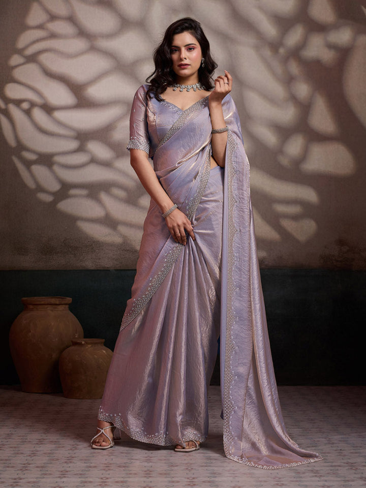 Embroidered Satin Velvet Saree