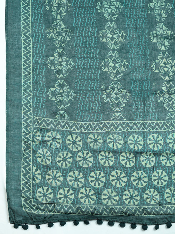 Printed Cotton Blend Unstitched Suit With Pant &amp; Dupatta