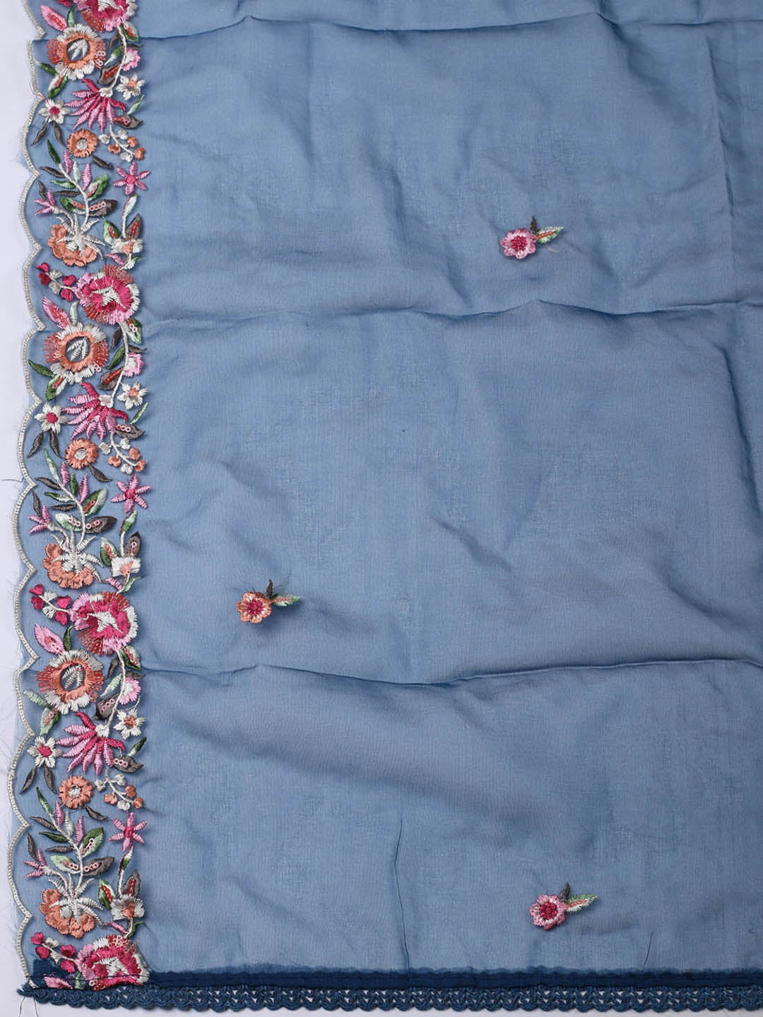 Embroidered Chanderi Unstitched Suit With Pant &amp; Dupatta