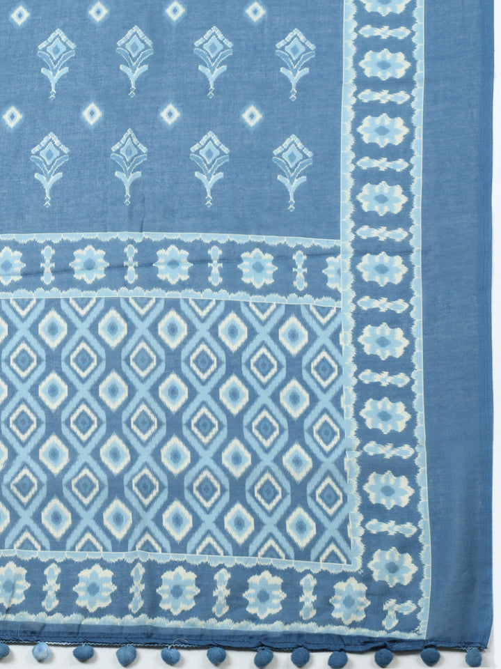 Embroidered Cotton Blend Unstitched Suit With Pant &amp; Dupatta