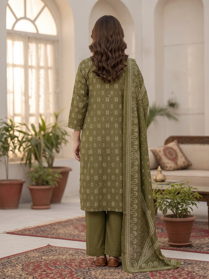 Mehndi Printed Cotton Blend Kurta With Pant &amp; Dupatta