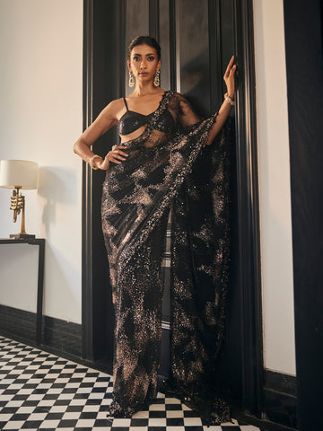 Sequin Embroidered Net Saree