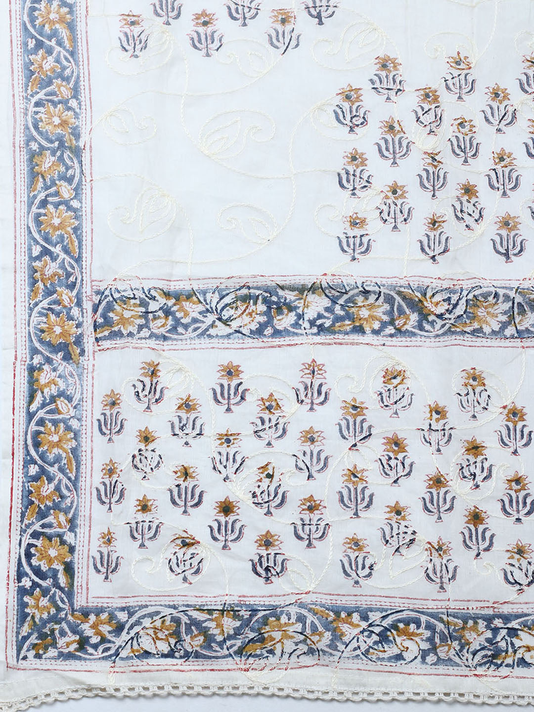 Printed Cotton Blend Unstitched Suit With Pant &amp; Dupatta
