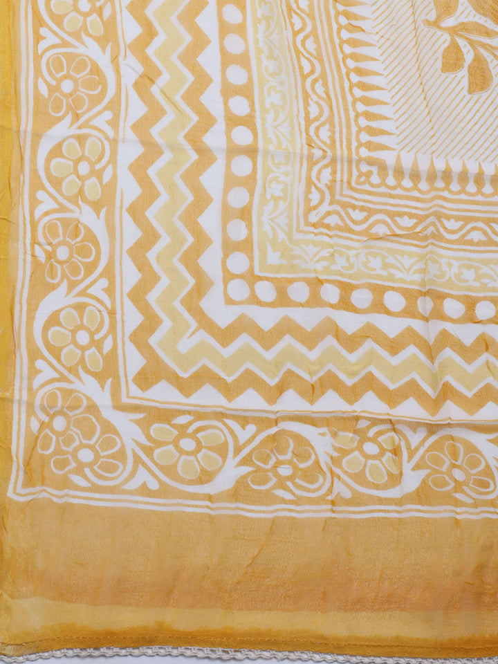 Printed Cotton Blend Unstitched Kurta With Pant &amp; Dupatta