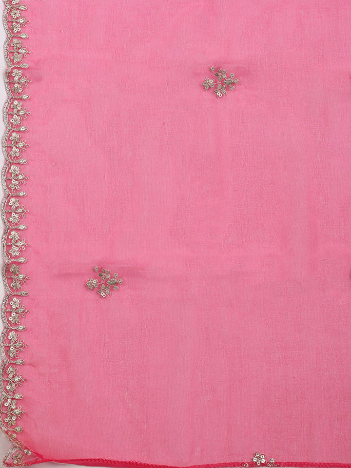 Neck Embroidered &amp; Printed Organza Unstitched Suit With Dupatta