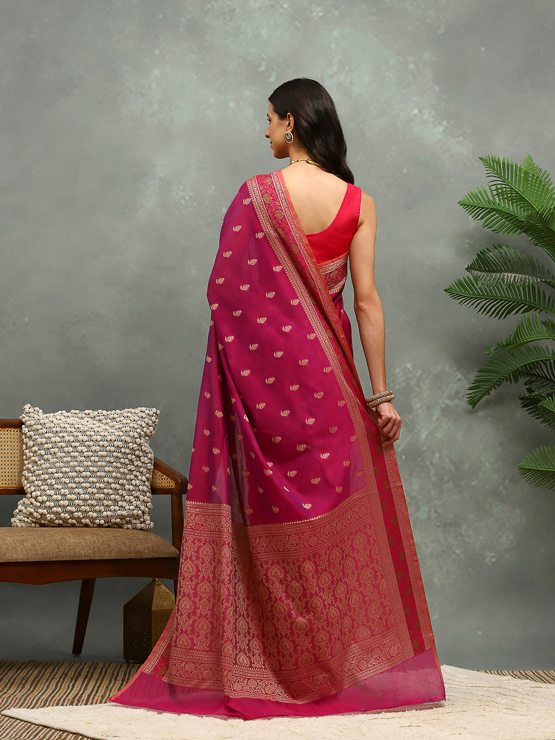 Resham Embroidered Cotton Blend Woven Saree