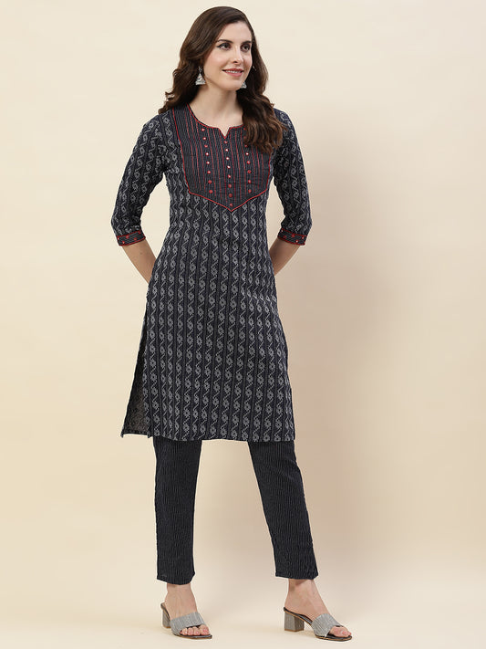 Neck Embroidery Cotton Kurta With Pants