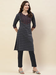 Neck Embroidery Cotton Kurta With Pants