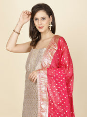 Woven Chanderi Unstitched Suit Piece With Dupatta