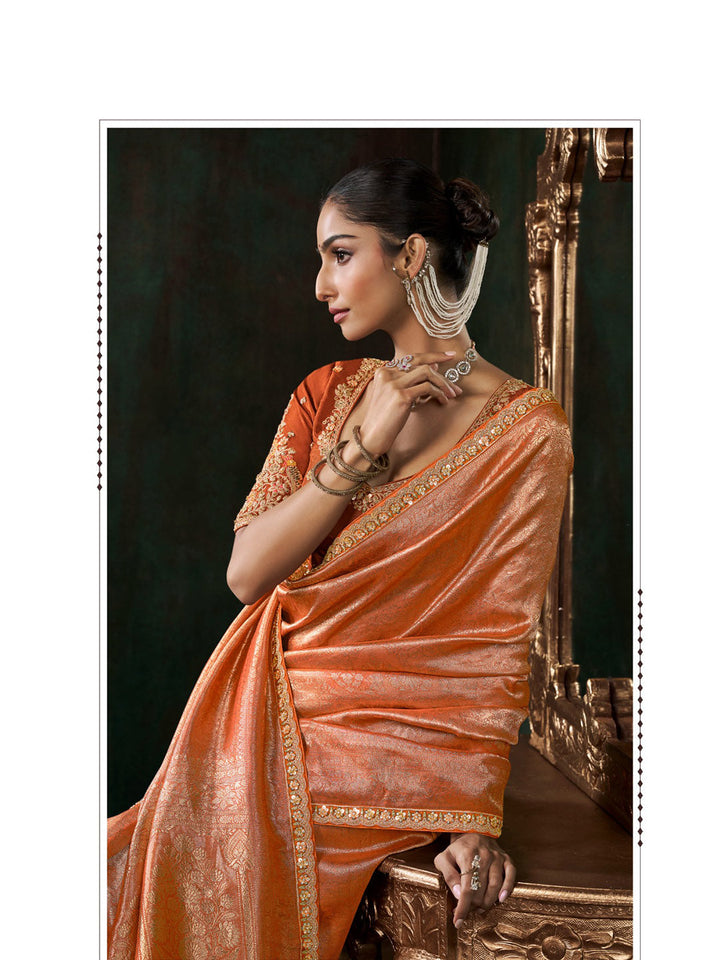 Woven Design &amp; Embroidered Border Art Silk Saree