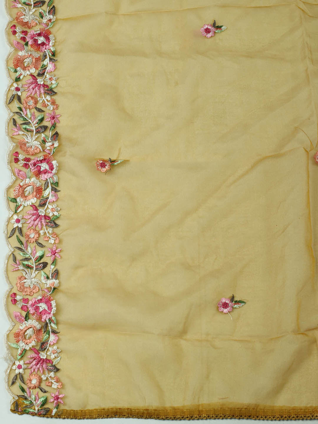 Embroidered Chanderi Unstitched Suit With Pant &amp; Dupatta